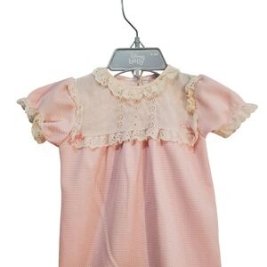 Carters Vintage Romper Lace Collar Pink Waffle Knit Short Sleeve 9 M Made In USA